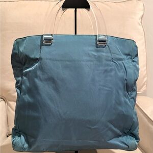 Prada Teal Nylon Tote with Clear Top Handles